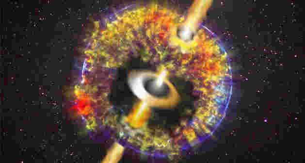 碰撞中子恒星通过空间射出光速喷射