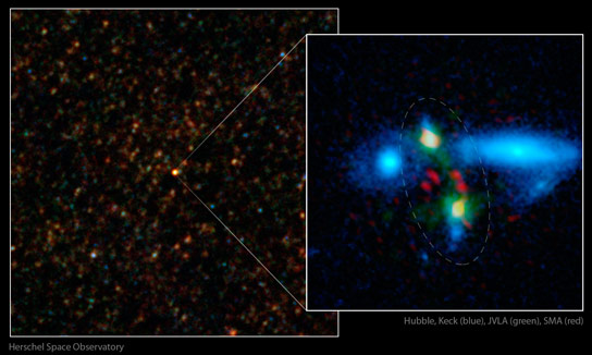 Herschel发现了两个星系的巨大合并