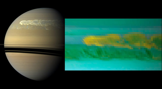巨大的土星风暴从大深度涌出水冰