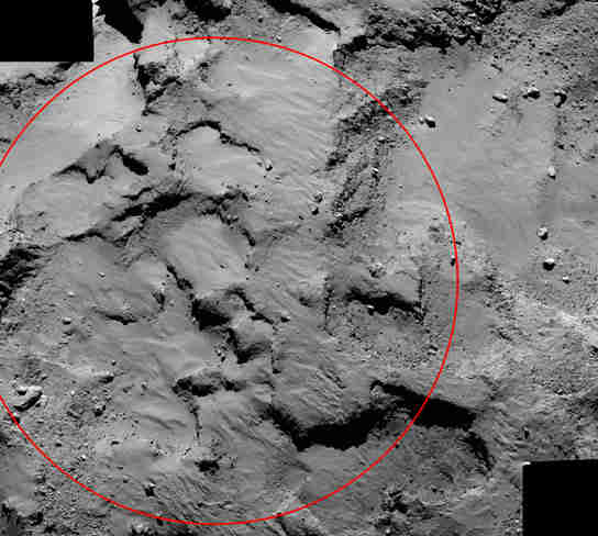 彗星67p的主要着陆地点的近景视图