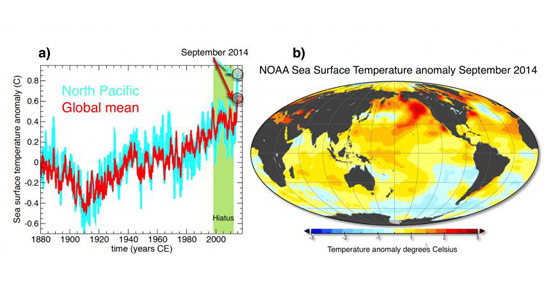 2014年 - 最高的全球平均海面温度记录