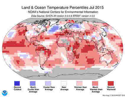 NOAA：2015年7月，最温暖的月份