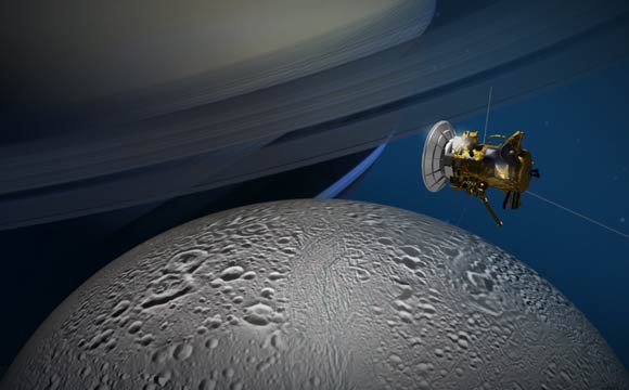 Cassini SpaceCraft开始飞行的土星月球Enceladus