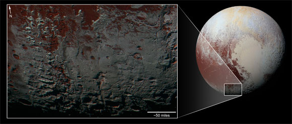 新的地平线图像显示冥王星的甲烷雪花