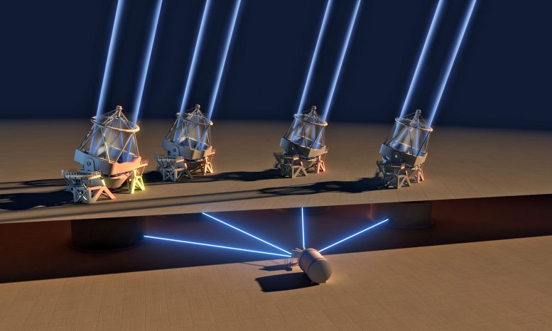ESO的VLT首次将所有四个望远镜的光结合在一起