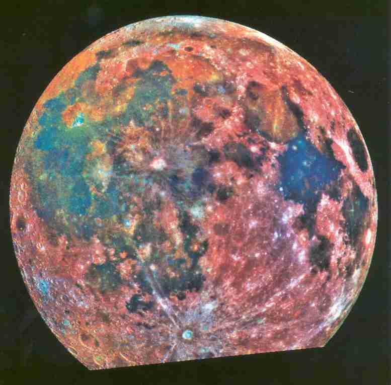 来自美国宇航局的伽利略航天器的月球的假彩色图像