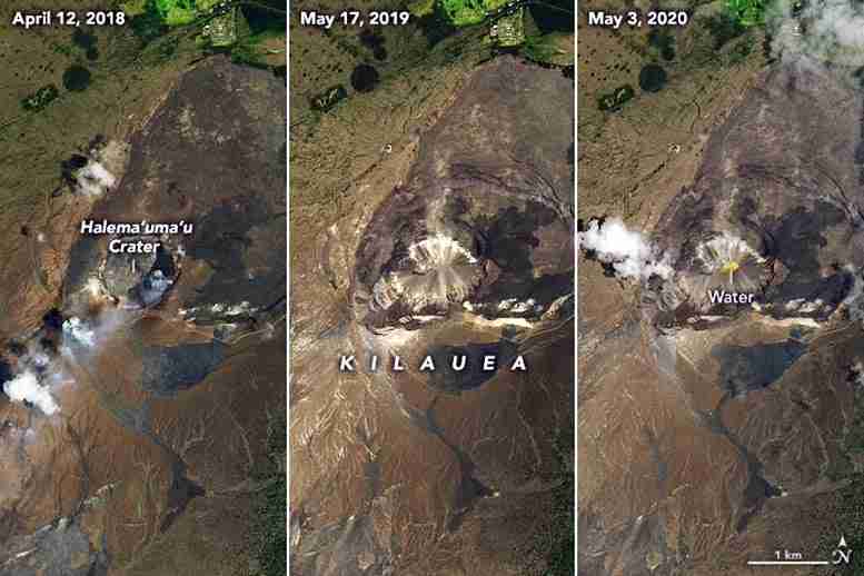 一个新的湖水 - 水不是熔岩 - 在夏威夷的基尔拓火山