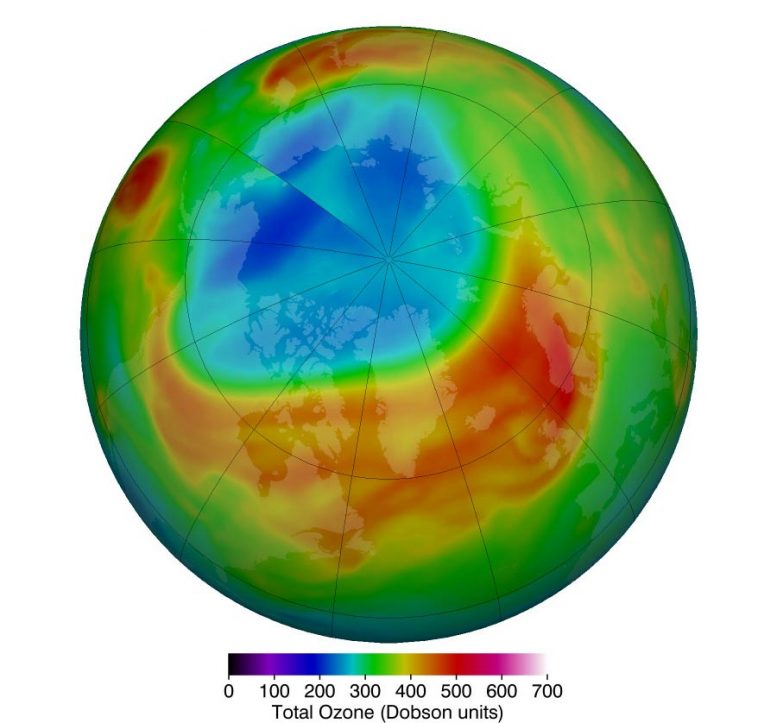 NASA报告北极臭氧耗尽于3月份历史新高