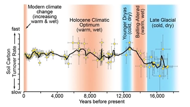 由于微生物的CO2释放增加，湿润的气候可能会加剧全球变暖