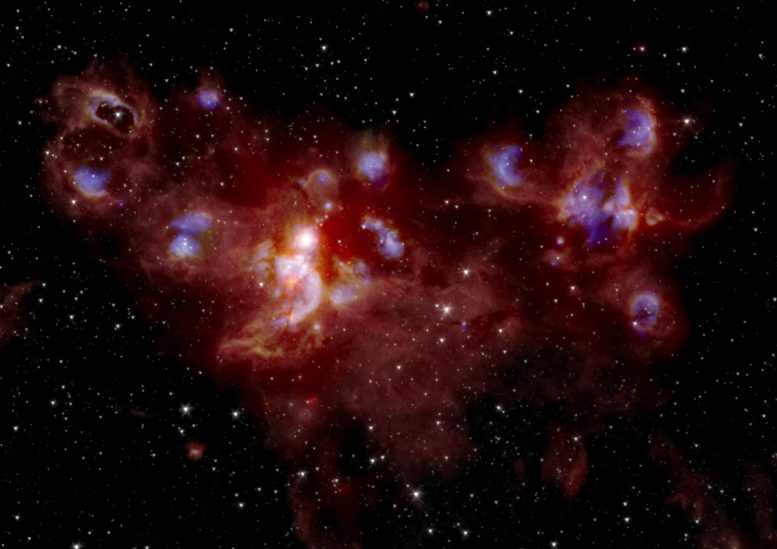 SOFIA的红外天空图揭示了巨大的新生恒星和天体磁场