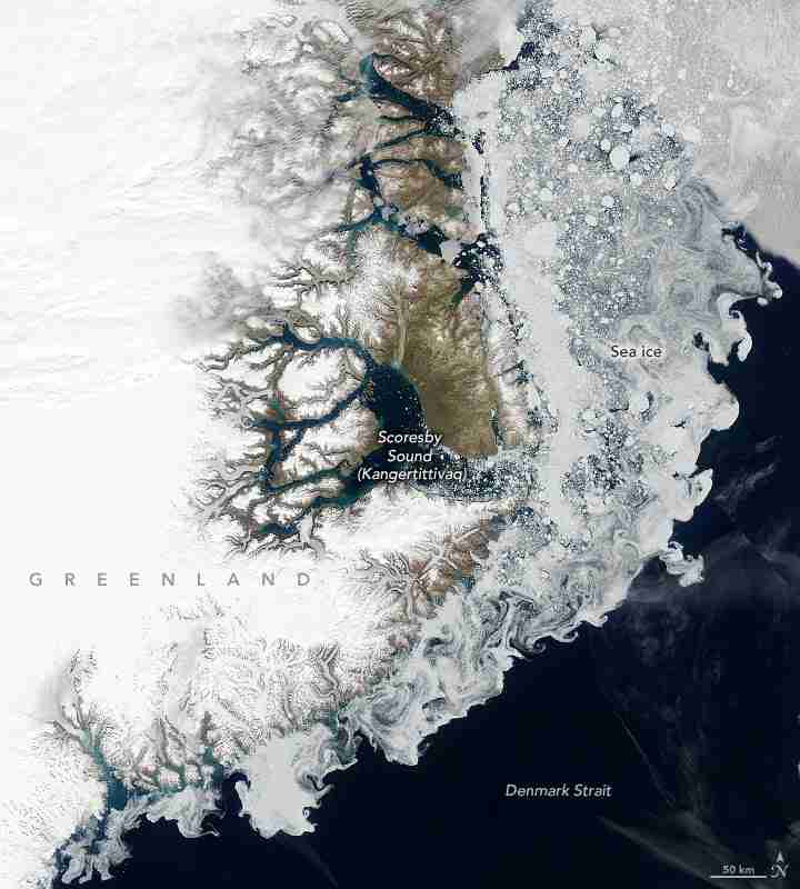 丹麦海峡的海冰–从北冰洋漂流了1,000多公里（600英里）
