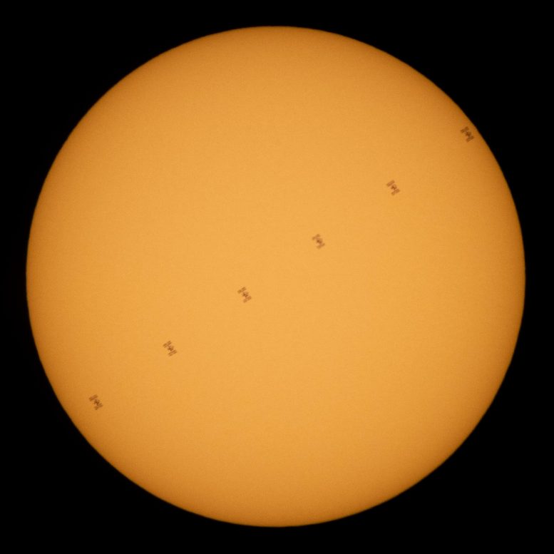 壮观的新影像捕捉了穿越太阳的太空站巡游