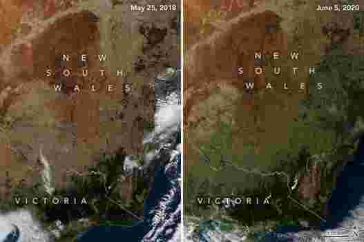 经过两年的干旱结束，澳大利亚东南部变绿了