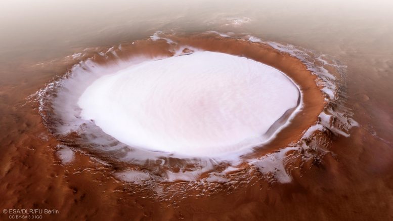 通过火星表达观看马斯的Korolev火山口令人惊叹的飞行