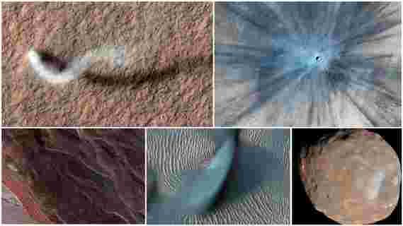 令人难以置信的火星侦察轨道飞行物，尘土魔鬼和雪崩在红色的星球上