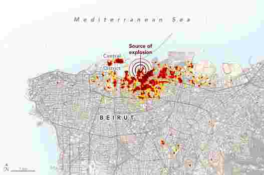 美国宇航局科学家映射贝鲁特爆炸损伤 - 毁灭性爆炸震荡港口区