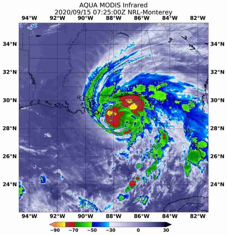 灾难性的洪水可能：NASA Aqua卫星眼睛飓风莎莉，发现了大雨潜力