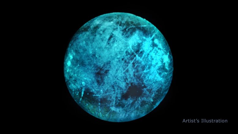木星的冰冷的月亮欧罗巴在黑暗中发光