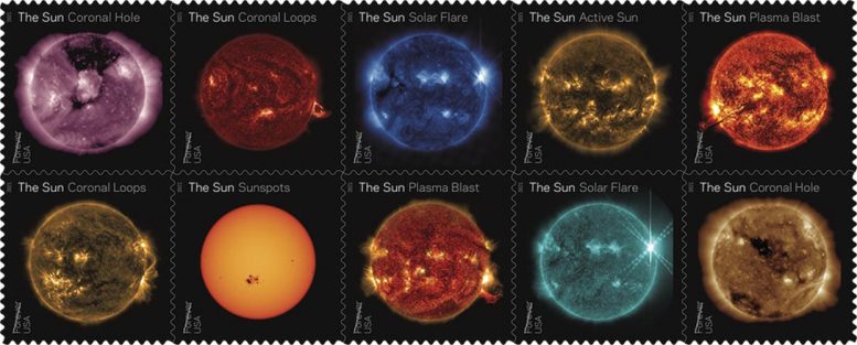 美国邮政服务颁发Sun科学永远邮票，来自美国宇航局的太阳能动力学天文台的10个壮观的图像
