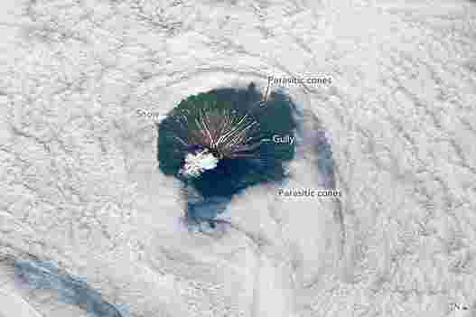 在Stratovolcano袜子：ISS的宇航员捕获了令人难以置信的无人居住的阿特拉索夫岛视图