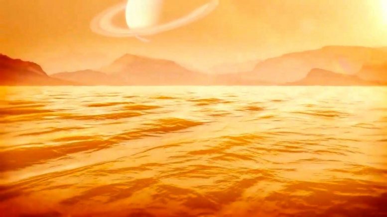 克拉肯母马 - 土星最大的月亮的液体甲烷海洋，泰坦 - 估计为1,000英尺深