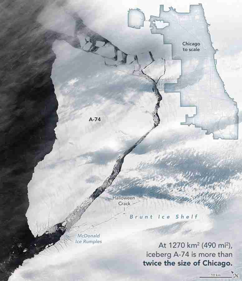 在布伦特分手：巨型冰山分裂从南极冰架